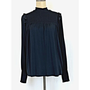 NWT Soya Concept BOUTIQUE Black Long Sleeve Top w/ Smocking Detail #0428 LG